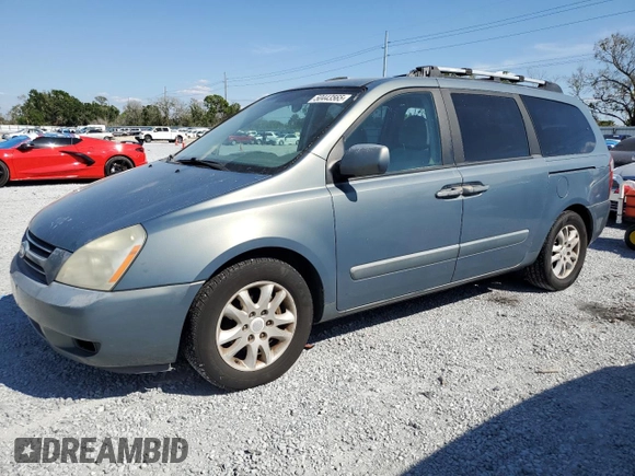 2007 Kia Sedona EX with VIN KNDMB233076166751, listed as a Copart auction lot 50443565 with 216,592 mi miles and Salvage Title. Bid and sale history available at carsss.com. Image 1.