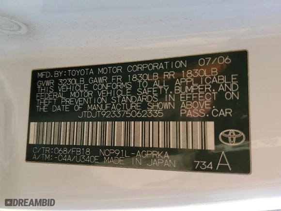 2007 Toyota Yaris with VIN JTDJT923375062335, listed as a Copart auction lot 85112574 with 0 mi miles and Salvage Title. Bid and sale history available at carsss.com. Image 13.