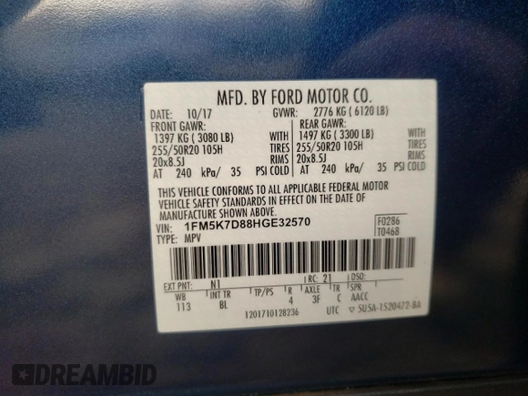 2017 Ford Explorer XLT с VIN 1FM5K7D88HGE32570, выставлен на аукционе Copart как лот 43013085 с пробегом 85 687 миль миль и Списание • Salvage title. История ставок и продаж доступна на DreamBid. Изображение 14.