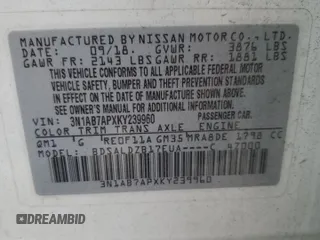 2019 Nissan Sentra SV with VIN 3N1AB7APXKY239960, listed as a Copart auction lot 76046004 with Not Provided miles and Clean Title. Bid and sale history available at carsss.com. Image 12.