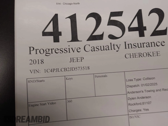 2018 Jeep Cherokee Latitude with VIN 1C4PJLCB2JD573518, listed as a IAAI auction lot 41254230 with Not provided miles and . Bid and sale history available at DreamBid. Image 9.