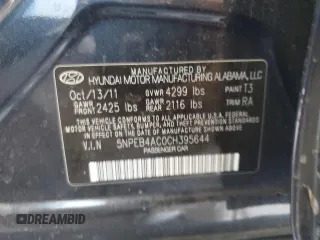 2012 Hyundai Sonata GLS with VIN 5NPEB4AC0CH395644, listed as a Copart auction lot 54337935 with 113,446 mi miles and Clean Title. Bid and sale history available at carsss.com. Image 12.