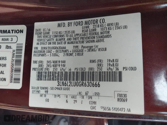 2016 Lincoln MKZ Hybrid with VIN 3LN6L2LU0GR630666, listed as a IAAI auction lot 40816259 with 139,399 mi miles. Bid and sale history available at carsss.com. Image 9.