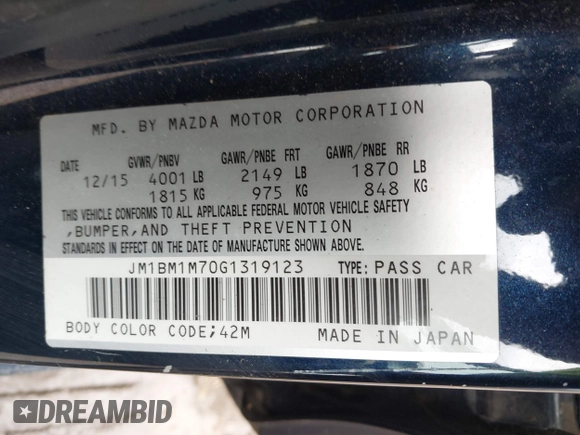 2016 Mazda 3 i Touring with VIN JM1BM1M70G1319123, listed as a IAAI auction lot 41669983 with 81,732 mi miles and . Bid and sale history available at DreamBid. Image 9.