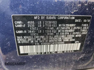 2019 Subaru Outback Premium with VIN 4S4BSAFC4K3240885, listed as a Copart auction lot 63971285 with 54,707 mi miles and Salvage title. Bid and sale history available at DreamBid. Image 13.