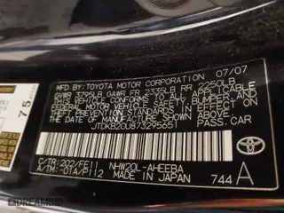 2007 Toyota Prius with VIN JTDKB20U873295651, listed as a IAAI auction lot 41811557 with 237,877 mi miles. Bid and sale history available at carsss.com. Image 9.