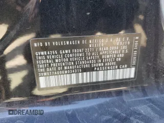 2019 Volkswagen GTI S z VIN 3VW5T7AU0KM034315, wystawiony jako Copart lot #48572395 z przebiegiem 68 839 mil mil oraz Szkoda całkowita • Salvage title. Historia ofert i sprzedaży dostępna na DreamBid. Obrazek 12.