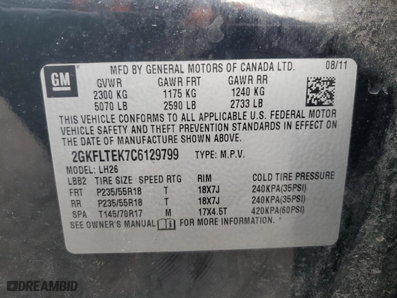 2012 GMC Terrain SLE-2 with VIN 2GKFLTEK7C6129799, listed as a Copart auction lot 49379805 with 187,795 mi miles and Clean Title. Bid and sale history available at carsss.com. Image 13.