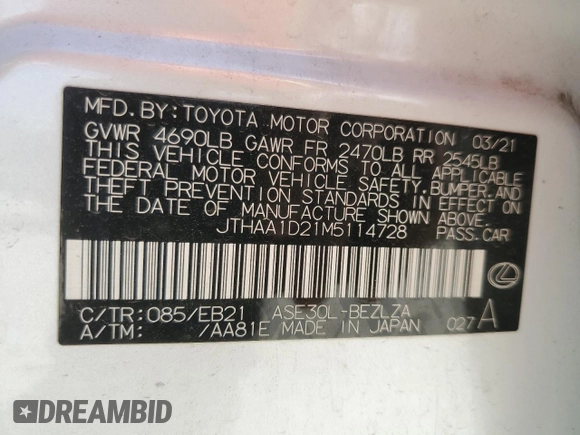 2021 Lexus IS 300 z VIN JTHAA1D21M5114728, wystawiony jako Copart lot #50702935 z przebiegiem 9 696 mil mil oraz Szkoda całkowita • Salvage title. Historia ofert i sprzedaży dostępna na DreamBid. Obrazek 13.