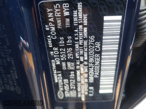 2019 Genesis G80 Ultimate z VIN KMHGN4JF8KU302766, wystawiony jako Copart lot #47078892 z przebiegiem Nie podano mil oraz Nie do naprawy. Historia ofert i sprzedaży dostępna na DreamBid. Obrazek 10.
