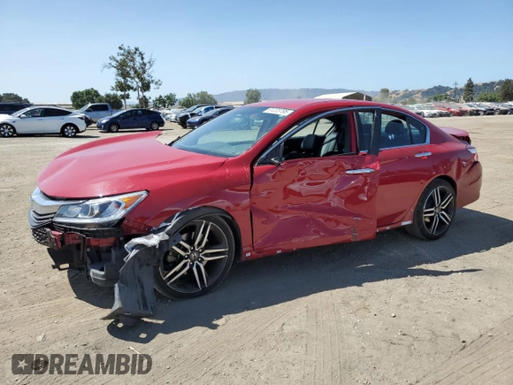2016 Honda Accord Sport with VIN 1HGCR2F56GA203997, listed as a Copart auction lot 61223795 with 76,042 mi miles and Salvage title. Bid and sale history available at DreamBid. Image 1.