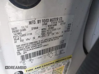 2011 Ford Expedition Max Limited with VIN 1FMJK2A58BEF15821, listed as a IAAI auction lot 41593051 with 288,260 mi miles and . Bid and sale history available at DreamBid. Image 9.