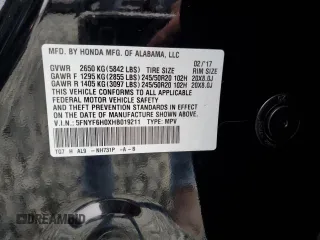 2017 Honda Pilot Elite with VIN 5FNYF6H0XHB019211, listed as a Copart auction lot 62426475 with 69,205 mi miles and Salvage title. Bid and sale history available at DreamBid. Image 13.