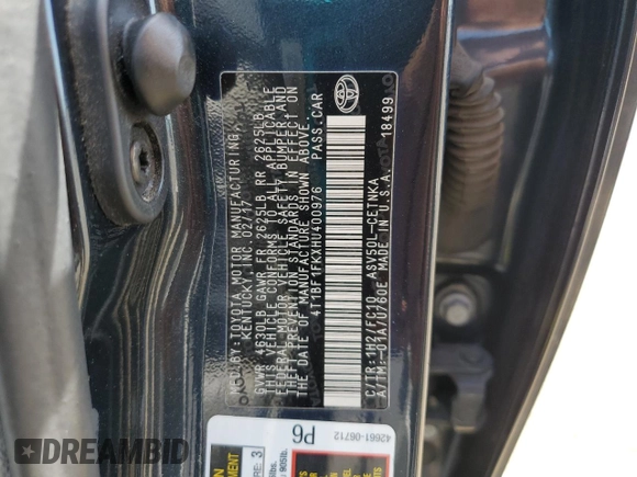 2017 Toyota Camry XLE with VIN 4T1BF1FKXHU400976, listed as a Copart auction lot 54923555 with 192,074 mi miles and Salvage Title. Bid and sale history available at DreamBid. Image 12.
