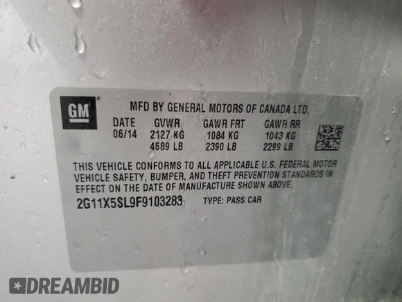 2015 Chevrolet Impala LS with VIN 2G11X5SL9F9103283, listed as a Copart auction lot 49819475 with 82,936 mi miles and Non Repairable. Bid and sale history available at DreamBid. Image 12.