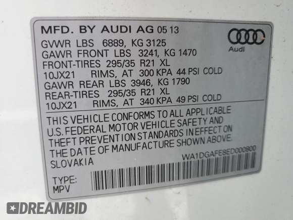 2014 Audi Q7 S line Prestige with VIN WA1DGAFE8ED000800, listed as a Copart auction lot 63136355 with 111,205 mi miles and Clean title. Bid and sale history available at DreamBid. Image 14.
