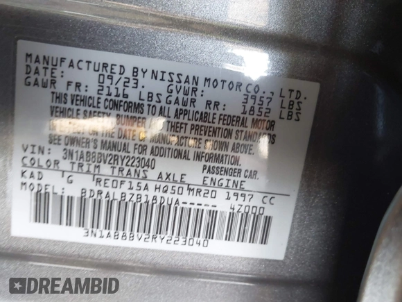 2024 Nissan Sentra S z VIN 3N1AB8BV2RY223040, wystawiony jako IAAI lot #40938706 z przebiegiem 13 013 mil mil oraz . Historia ofert i sprzedaży dostępna na DreamBid. Obrazek 9.