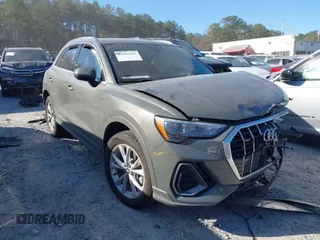 2021 Audi Q3 S line Premium with VIN WA1DECF39M1039802, listed as a IAAI auction lot 41663221 with 50,455 mi miles. Bid and sale history available at carsss.com. Image 1.