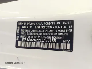 2014 Porsche Cayenne with VIN WP1AA2A22ELA97168, listed as a IAAI auction lot 42315149 with 99,183 mi miles and . Bid and sale history available at DreamBid. Image 9.