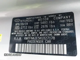 2019 Genesis G80 3.8L with VIN KMTFN4JE5KU327178, listed as a IAAI auction lot 41577373 with 57,032 mi miles. Bid and sale history available at carsss.com. Image 9.