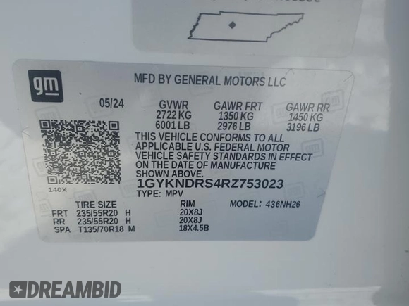 2024 Cadillac XT5 AWD Premium Luxury with VIN 1GYKNDRS4RZ753023, listed as a Copart auction lot 45671495 with 8,855 mi miles and Non repairable. Bid and sale history available at DreamBid. Image 13.
