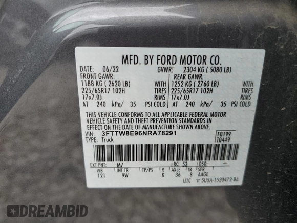 2022 Ford Maverick XL with VIN 3FTTW8E96NRA78291, listed as a Copart auction lot 50961575 with 18,740 mi miles and Salvage Title. Bid and sale history available at DreamBid. Image 14.