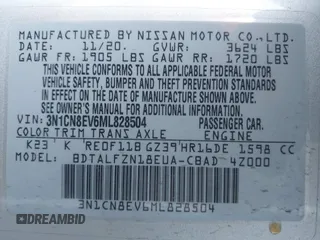 2021 Nissan Versa SV with VIN 3N1CN8EV6ML828504, listed as a IAAI auction lot 41375914 with 86,854 mi miles and . Bid and sale history available at DreamBid. Image 9.