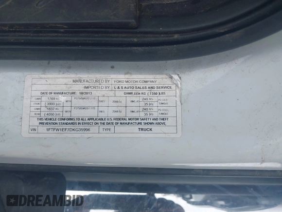2013 Ford F-150 XL с VIN 1FTFW1EF7DKG35996, выставлен на аукционе IAAI как лот 42263154 с пробегом 195 758 миль миль и . История ставок и продаж доступна на DreamBid. Изображение 9.