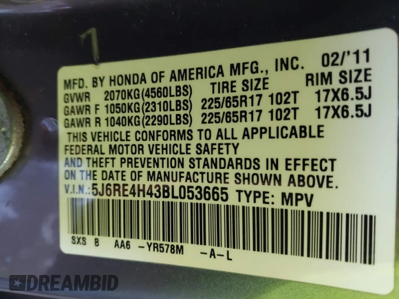 2011 Honda CR-V SE with VIN 5J6RE4H43BL053665, listed as a IAAI auction lot 41382160 with 115,099 mi miles. Bid and sale history available at carsss.com. Image 9.