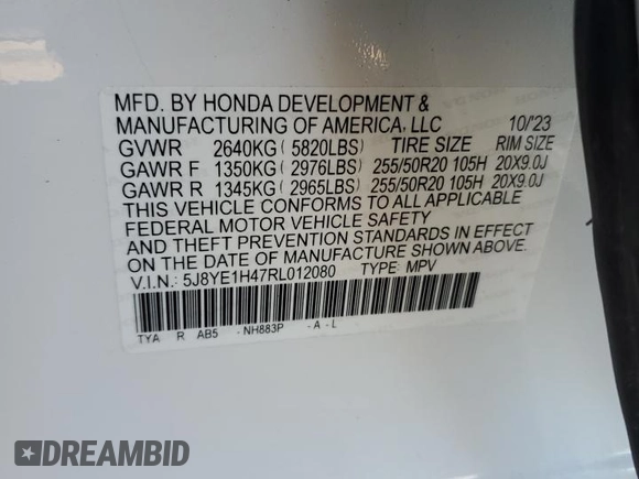 2024 Acura MDX Technology z VIN 5J8YE1H47RL012080, wystawiony jako Copart lot #83381034 z przebiegiem Nie podano mil oraz Szkoda całkowita • Salvage title. Historia ofert i sprzedaży dostępna na DreamBid. Obrazek 14.