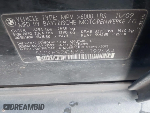 2010 BMW X5 35d with VIN 5UXFF0C53ALJ99964, listed as a IAAI auction lot 40891521 with 235,084 mi miles. Bid and sale history available at carsss.com. Image 9.