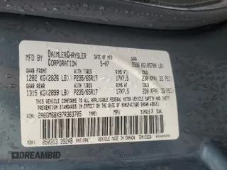 2007 Chrysler Pacifica Touring с VIN 2A8GM68X97R363705, выставлен на аукционе Copart как лот 58734455 с пробегом 46 275 миль миль и Чистый • Clean title. История ставок и продаж доступна на DreamBid. Изображение 13.