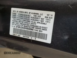 2015 Honda Odyssey with VIN 5FNRL5H20FB030966, listed as a Copart auction lot 55086665 with 123,100 mi miles and Salvage Title. Bid and sale history available at DreamBid. Image 14.
