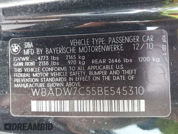 2011 BMW 3 Series 328i z VIN WBADW7C55BE545310, wystawiony jako IAAI lot #39827137 z przebiegiem 168 248 mil mil oraz . Historia ofert i sprzedaży dostępna na DreamBid. Obrazek 9.