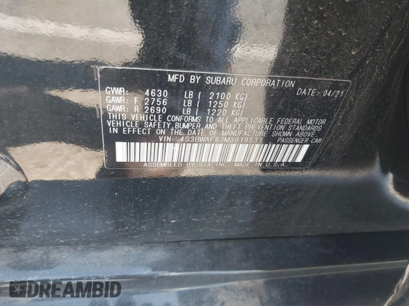 2021 Subaru Legacy Premium с VIN 4S3BWAF67M3019531, выставлен на аукционе IAAI как лот 42113679 с пробегом 71 866 миль миль и . История ставок и продаж доступна на DreamBid. Изображение 9.