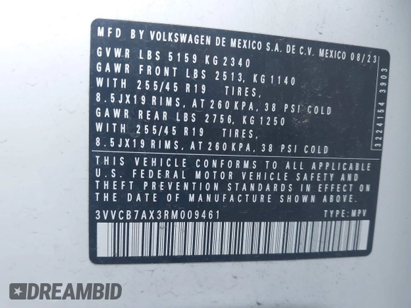 2024 Volkswagen Tiguan SE R-Line Black z VIN 3VVCB7AX3RM009461, wystawiony jako IAAI lot #41506931 z przebiegiem 19 642 mil mil oraz . Historia ofert i sprzedaży dostępna na DreamBid. Obrazek 9.