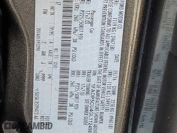 2016 Ford C-Max Energi SEL with VIN 1FADP5CU4GL112498, listed as a Copart auction lot 58612914 with 106,069 mi miles and Salvage Title. Bid and sale history available at carsss.com. Image 12.