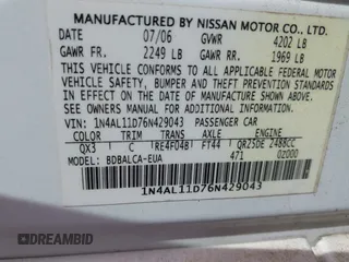 2006 Nissan Altima S with VIN 1N4AL11D76N429043, listed as a IAAI auction lot 42061407 with 163,528 mi miles and . Bid and sale history available at DreamBid. Image 9.