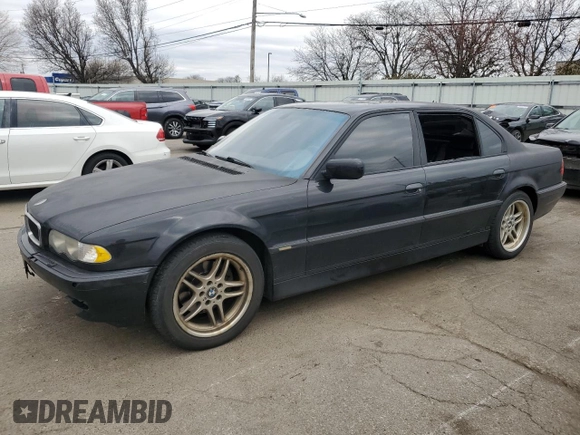 2001 BMW 7 Series 740iL with VIN WBAGH83471DP29656, listed as a Copart auction lot 49948115 with 0 mi miles and Salvage Title. Bid and sale history available at carsss.com. Image 1.