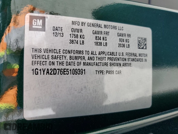 2014 Chevrolet Corvette 1LT с VIN 1G1YA2D76E5109391, выставлен на аукционе Copart как лот 54278365 с пробегом 51 605 миль миль и Списание • Salvage title. История ставок и продаж доступна на DreamBid. Изображение 12.