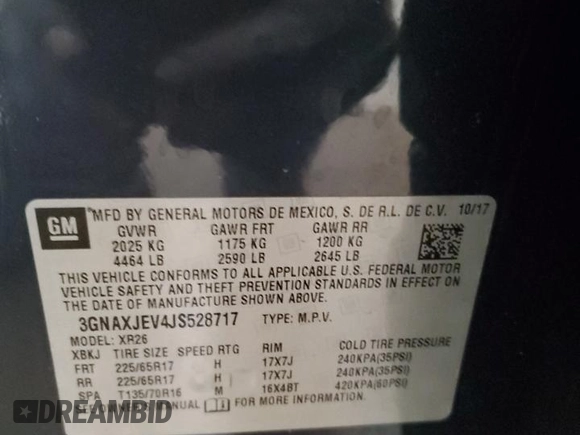 2018 Chevrolet Equinox LT with VIN 3GNAXJEV4JS528717, listed as a Copart auction lot 82422484 with 156,208 mi miles and Salvage Title. Bid and sale history available at carsss.com. Image 13.