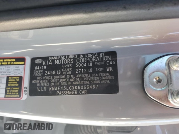 2019 Kia Stinger GT1 with VIN KNAE45LCXK6066467, listed as a Copart auction lot 87262144 with 106,033 mi miles and Clean Title. Bid and sale history available at DreamBid. Image 12.