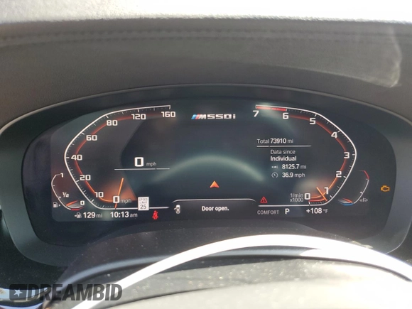 2020 BMW 5 Series M550i xDrive with VIN WBAJS7C0XLBN96338, listed as a Copart auction lot 60591815 with 73,910 mi miles and Salvage title. Bid and sale history available at DreamBid. Image 9.