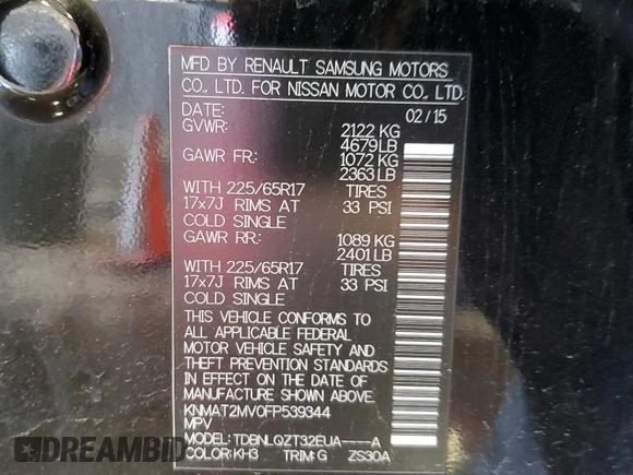 2015 Nissan Rogue SV with VIN KNMAT2MV0FP539344, listed as a Copart auction lot 54203685 with 173,041 mi miles and Salvage Title. Bid and sale history available at carsss.com. Image 13.