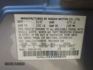 2007 Nissan Altima 2.5 with VIN 1N4AL21E47N448049, listed as a IAAI auction lot 41670529 with 253,355 mi miles. Bid and sale history available at carsss.com. Image 9.