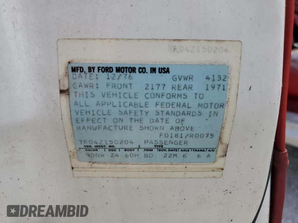 1977 Ford Mustang z VIN 7F04Z150204, wystawiony jako Copart lot #77276344 z przebiegiem 94 802 mil mil oraz Szkoda całkowita • Salvage title. Historia ofert i sprzedaży dostępna na DreamBid. Obrazek 12.