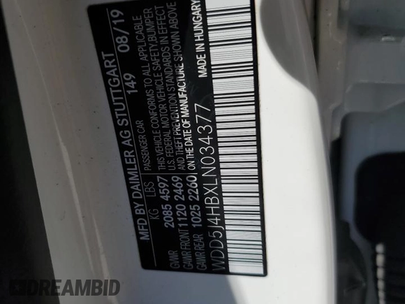 2020 Mercedes-Benz CLA 250 with VIN WDD5J4HBXLN034377, listed as a Copart auction lot 49379054 with 61,673 mi miles and . Bid and sale history available at DreamBid. Image 12.