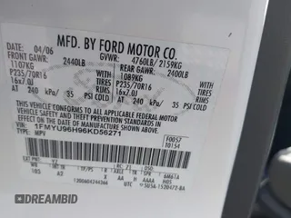 2006 Ford Escape Hybrid with VIN 1FMYU96H96KD56271, listed as a IAAI auction lot 41981621 with 156,825 mi miles and . Bid and sale history available at DreamBid. Image 9.