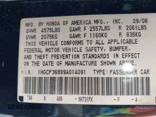 2009 Honda Accord EX-L with VIN 1HGCP36899A014091, listed as a IAAI auction lot 42122450 with 152,374 mi miles and . Bid and sale history available at DreamBid. Image 9.