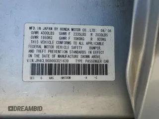 2006 Acura TSX with VIN JH4CL96866C021639, listed as a Copart auction lot 65095115 with 226,384 mi miles and Salvage title. Bid and sale history available at DreamBid. Image 12.